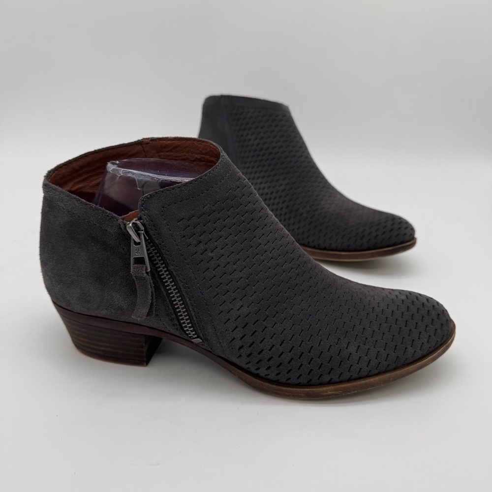 Lucky Brand Brielley Gray Suede Leather Perforated Ankle Bootie Size 9.5 M